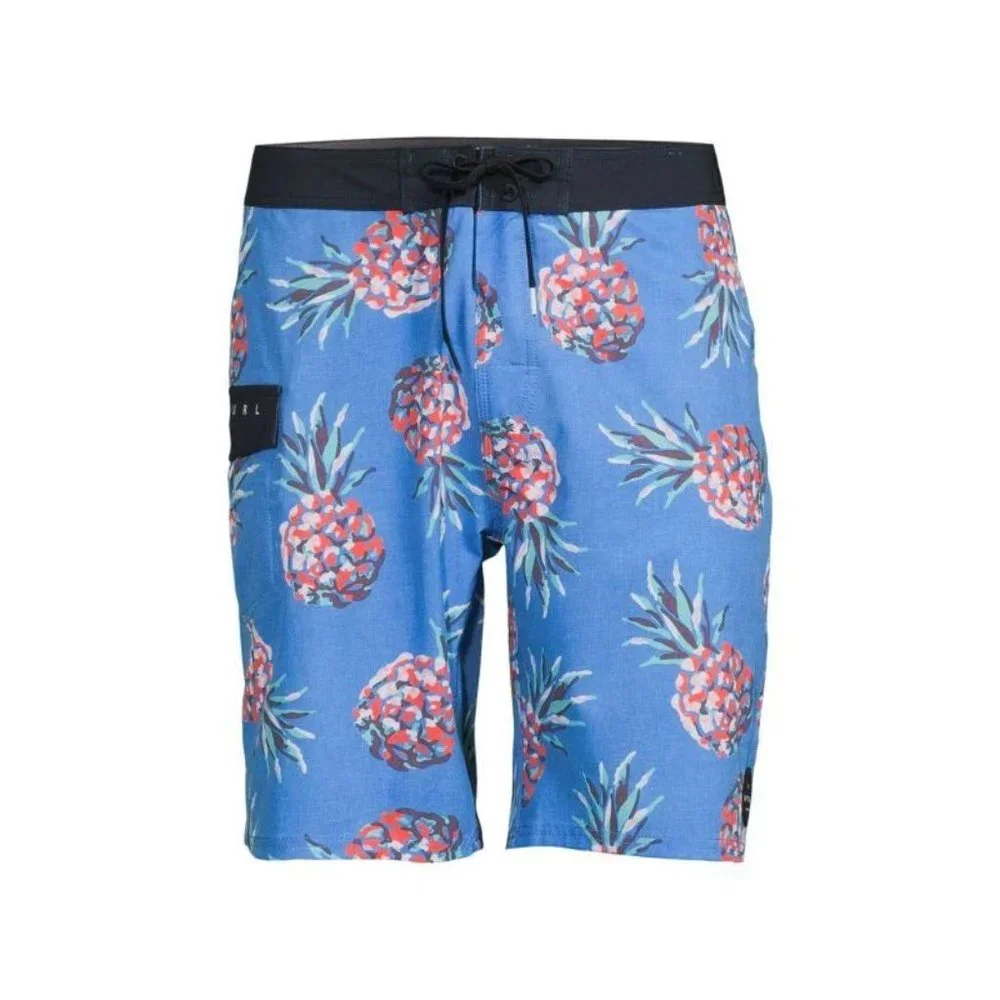 NEW Size 30 Mens Rip Curl Caicos Pineapple Printed Blue Drawstring Swim Shorts